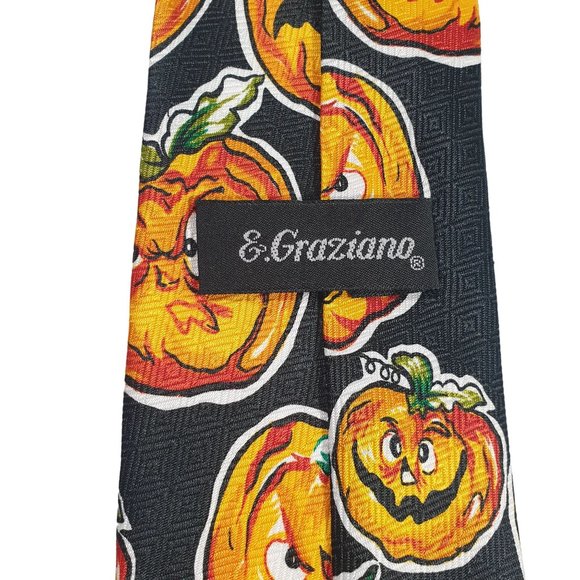 Pumpkin Mens Necktie Tie Scary Jack O Lantern Novelty Halloween Holiday Dad Gift - Picture 4 of 5